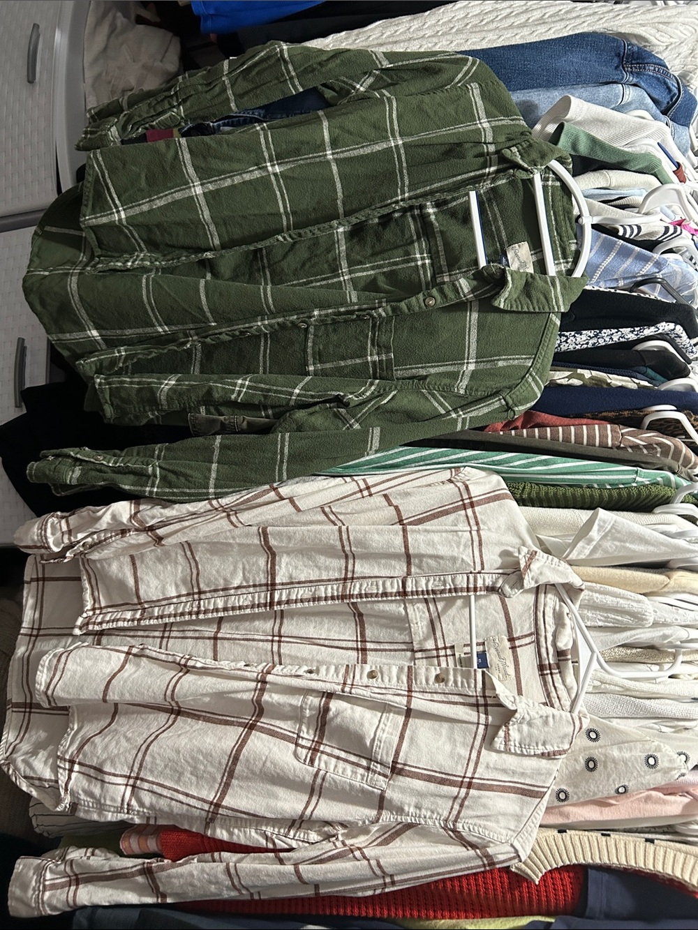 Bundle of Two Green and Ivory Plaid Casual Button Down Shirts